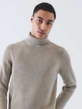 Merino Ribbed Knit Turtleneck - Sand-Patrick Assaraf-Over the Rainbow