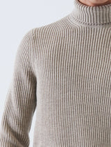 Merino Ribbed Knit Turtleneck - Sand-Patrick Assaraf-Over the Rainbow