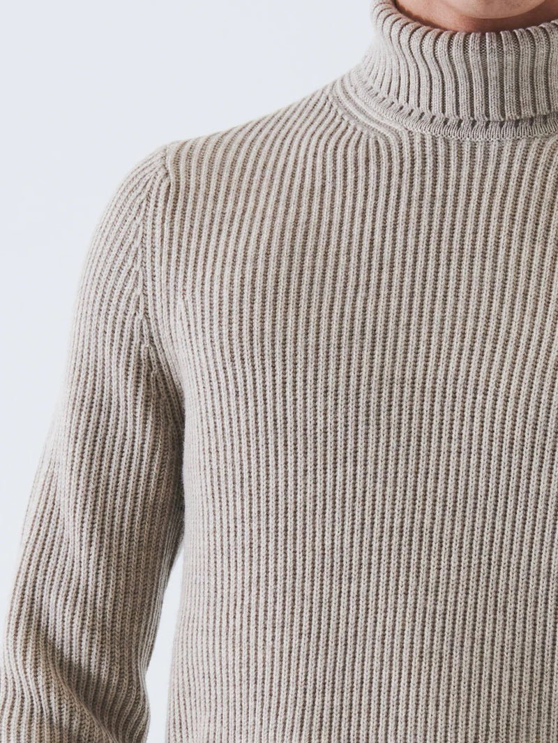 Merino Ribbed Knit Turtleneck - Sand-Patrick Assaraf-Over the Rainbow