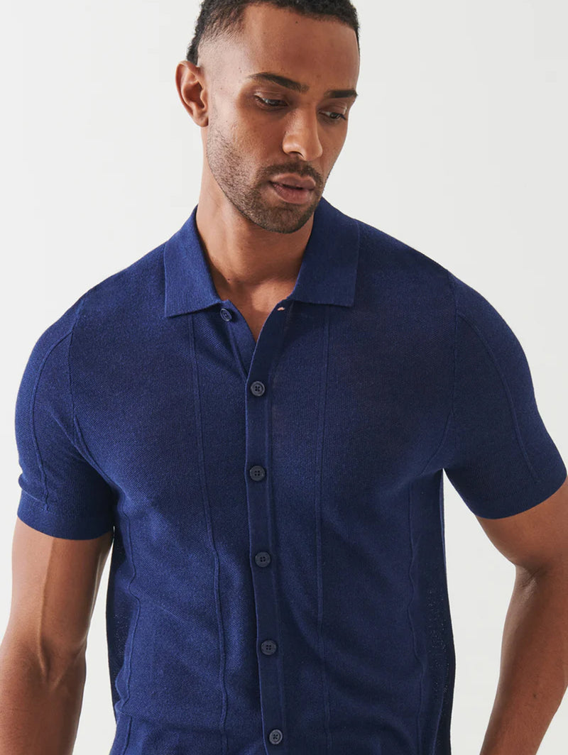 Cotton Cashmere Blend Knit Shirt - Navy