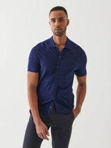 Cotton Cashmere Blend Knit Shirt - Navy