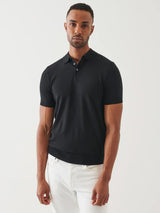 Cupro Button Polo - Black
