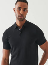Cupro Button Polo - Black