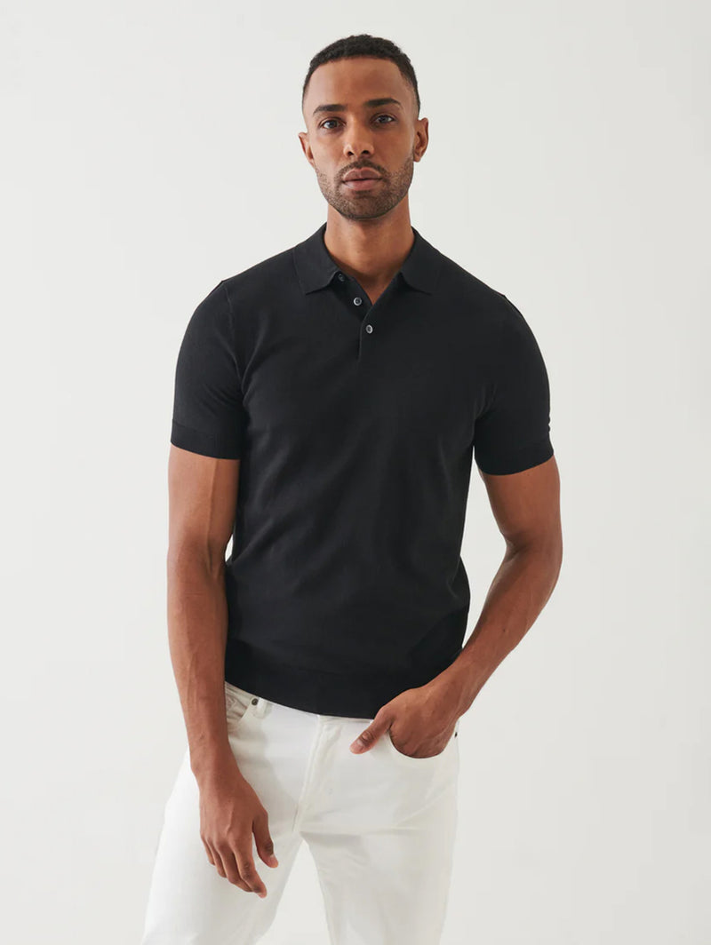Cupro Button Polo - Black