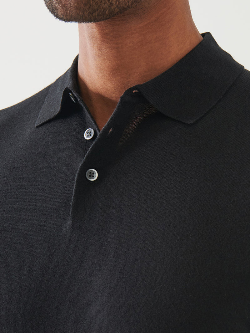 Cupro Button Polo - Black