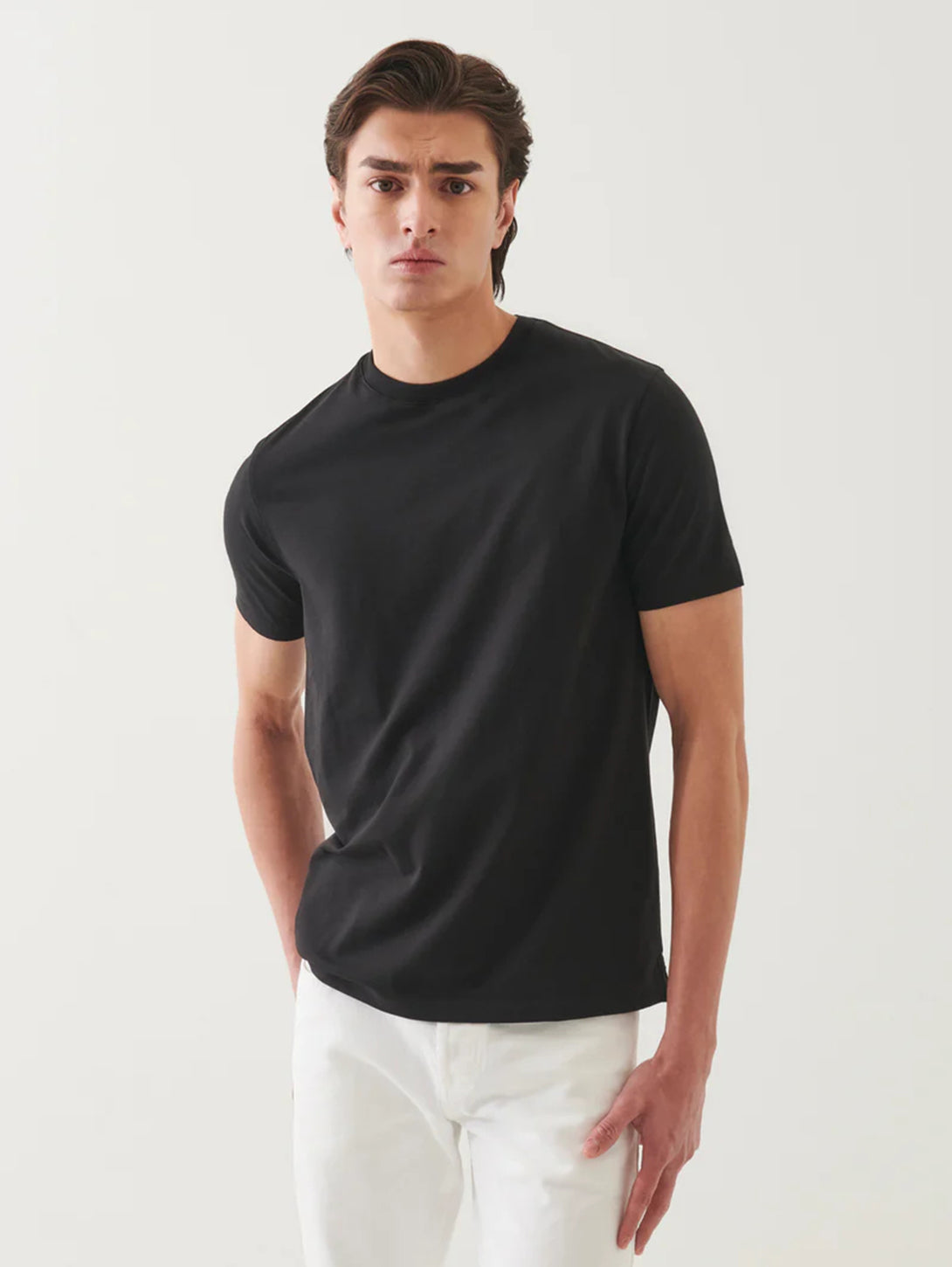 Organic High Neck T-Shirt - Black-Patrick Assaraf-Over the Rainbow