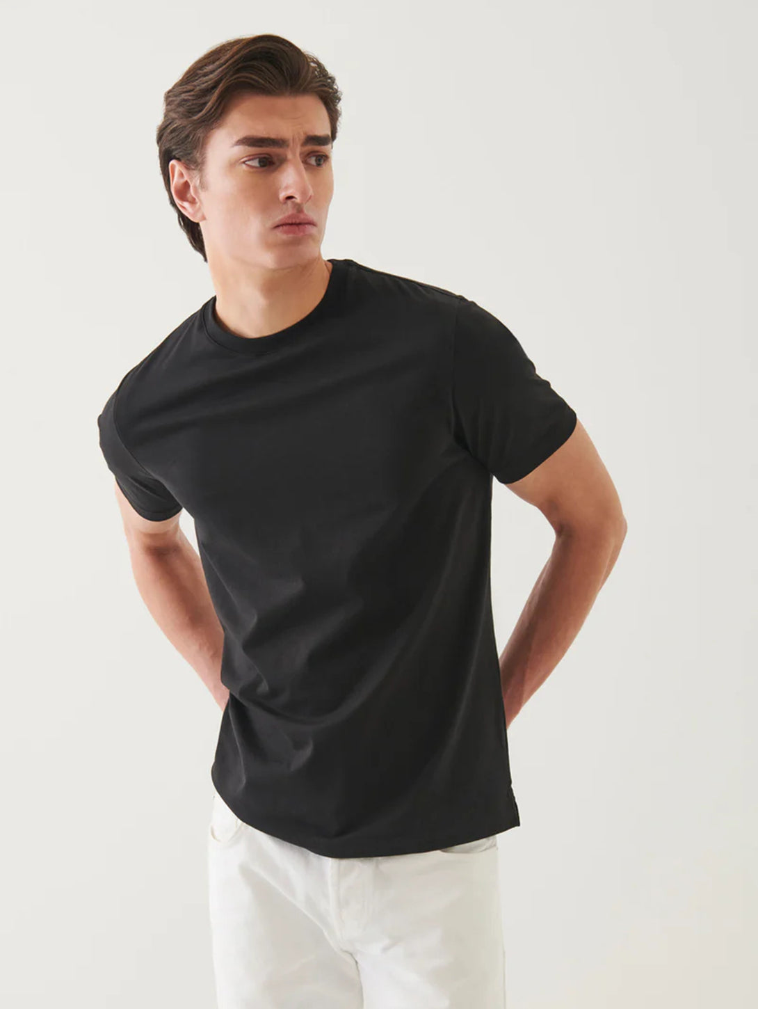 Organic High Neck T-Shirt - Black-Patrick Assaraf-Over the Rainbow