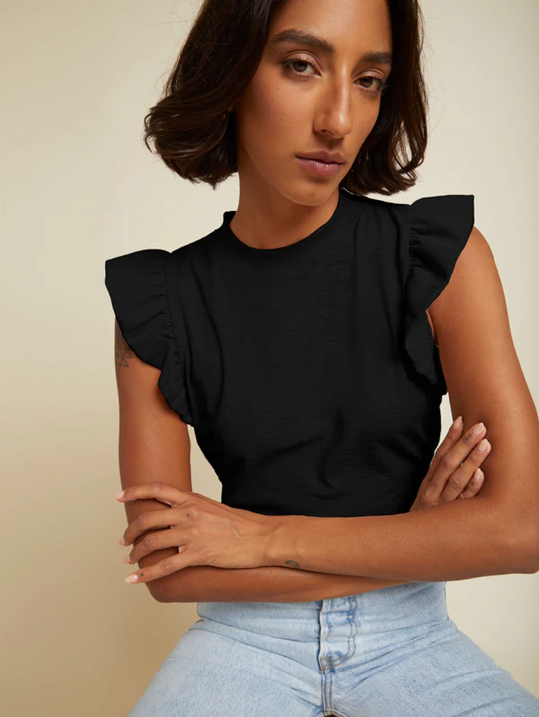 NATION Paulette Tank Top Jet Black Over the Rainbow Canada