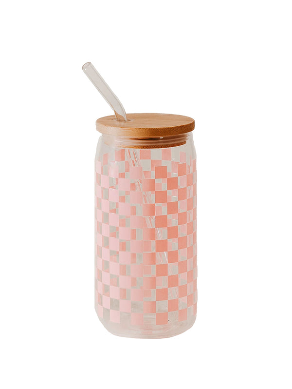 Pink Checkered 17 Oz Can Glass-SWEET WATER DECOR-Over the Rainbow