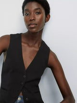 Priya Crepe Vest - Black-RAG + BONE-Over the Rainbow