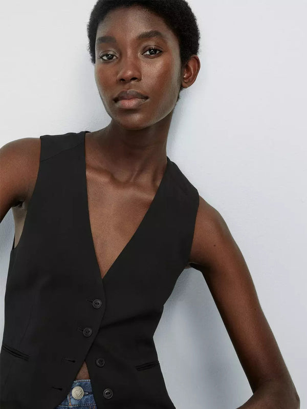 Priya Crepe Vest - Black-RAG + BONE-Over the Rainbow