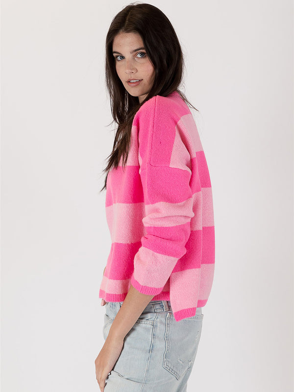Ravian Striped Sweater - Fuschia-LYLA+LUXE-Over the Rainbow