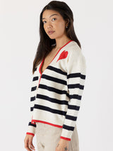 Riva Heart Cardigan - White Navy Stripe-LYLA+LUXE-Over the Rainbow