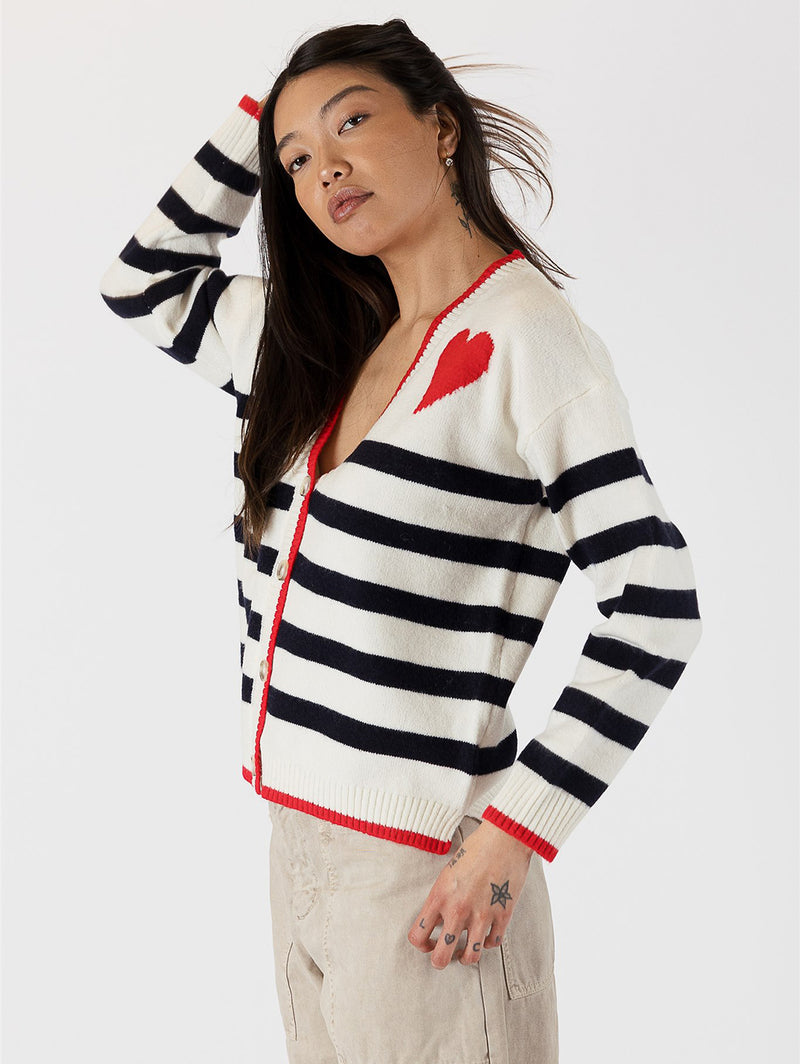 Riva Heart Cardigan - White Navy Stripe-LYLA+LUXE-Over the Rainbow
