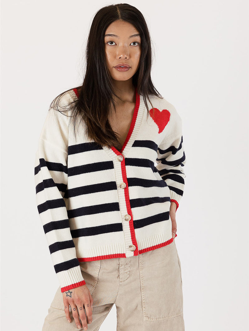 Riva Heart Cardigan - White Navy Stripe-LYLA+LUXE-Over the Rainbow