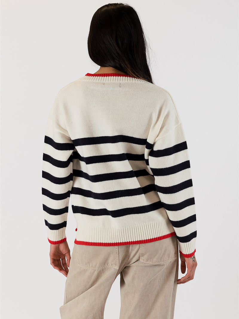 Riva Heart Cardigan - White Navy Stripe-LYLA+LUXE-Over the Rainbow