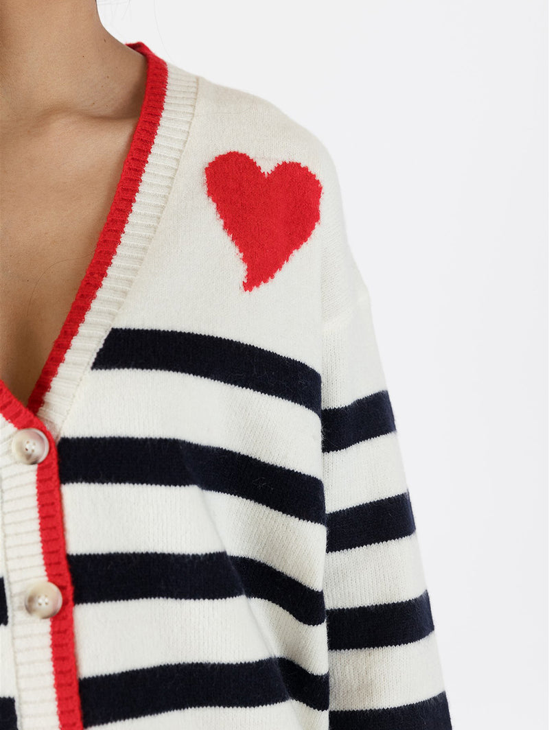 Riva Heart Cardigan - White Navy Stripe-LYLA+LUXE-Over the Rainbow