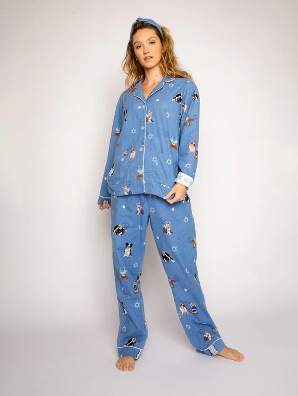 Luv You Latke Flannels PJ Set - Denim-PJ Salvage-Over the Rainbow