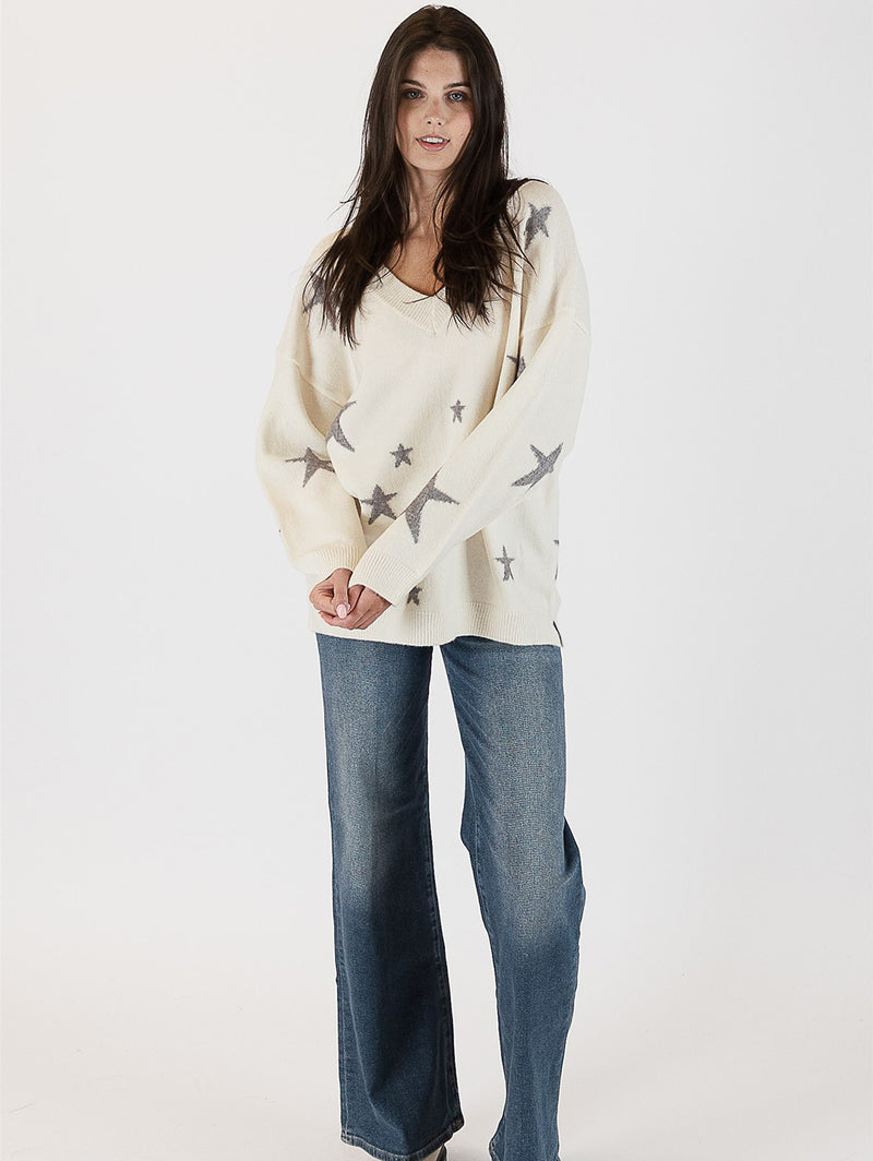 Shelly Star Sweater - White/Grey-LYLA+LUXE-Over the Rainbow