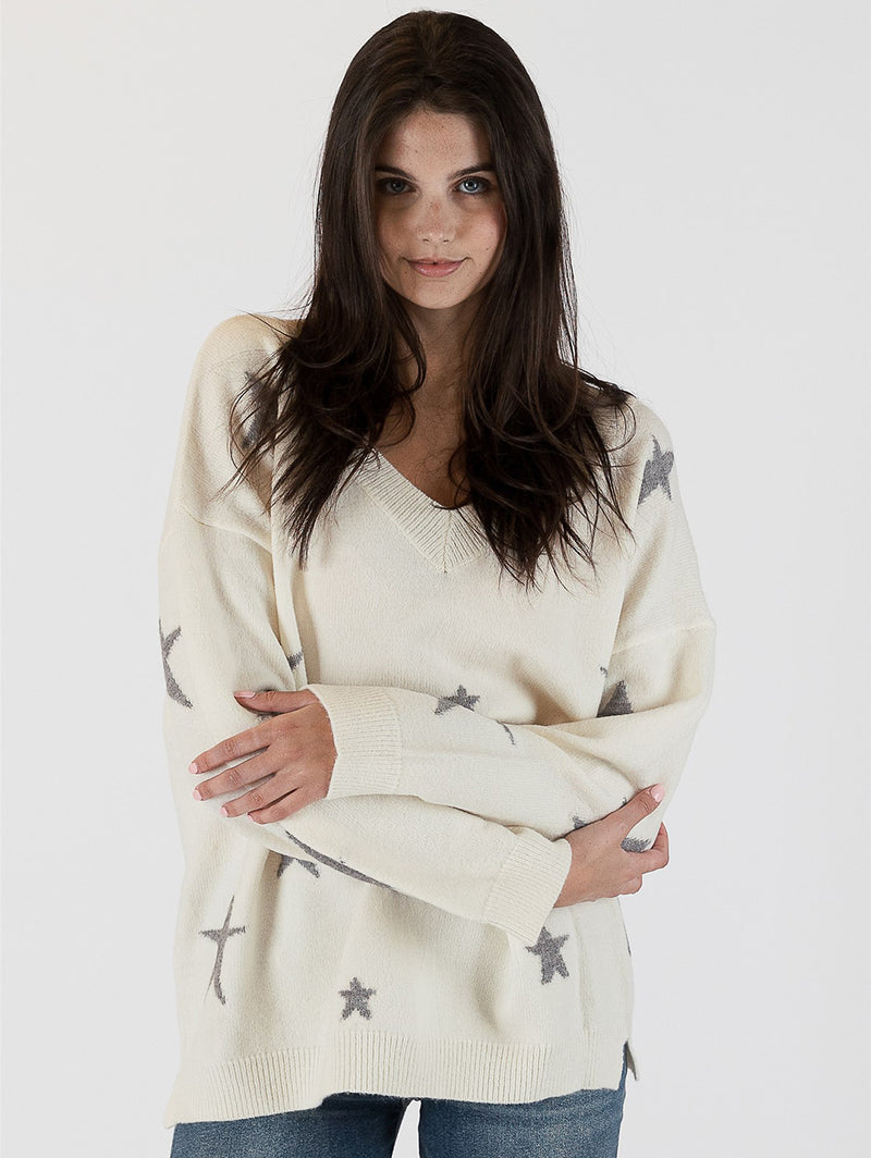 Shelly Star Sweater - White/Grey-LYLA+LUXE-Over the Rainbow