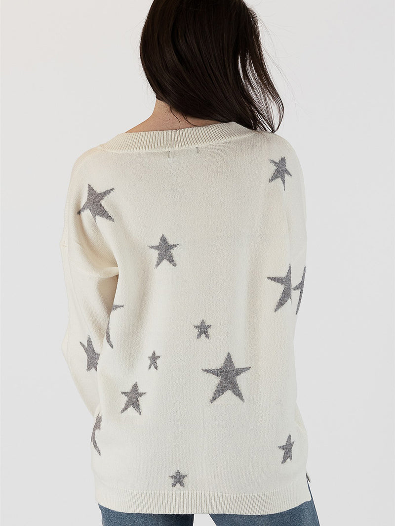 Shelly Star Sweater - White/Grey-LYLA+LUXE-Over the Rainbow