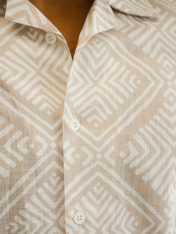 Malibu Short Sleeve Linen Shirt - Taupe Tiles-Benson-Over the Rainbow