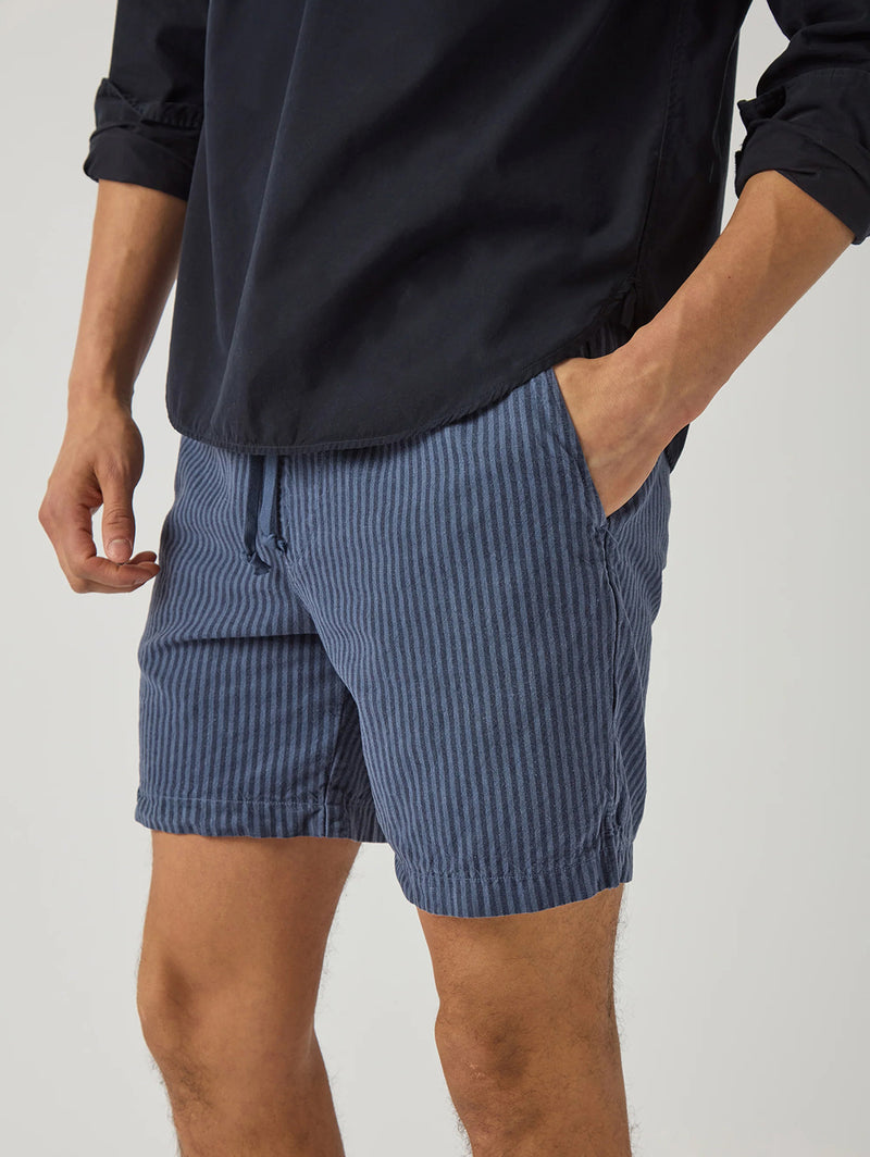 Hemp Stripe Easy Short - Blue/Navy