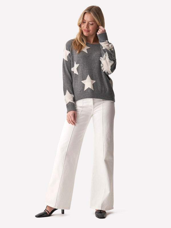 Alyssa Star Fringed Sweater - Grey-BRODIE-Over the Rainbow