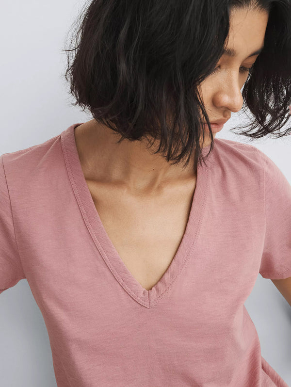 Slub V-Neck Tee - Rose-RAG + BONE-Over the Rainbow