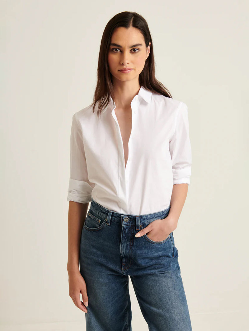 Long Sleeve Cotton Relaxed Shirt - White