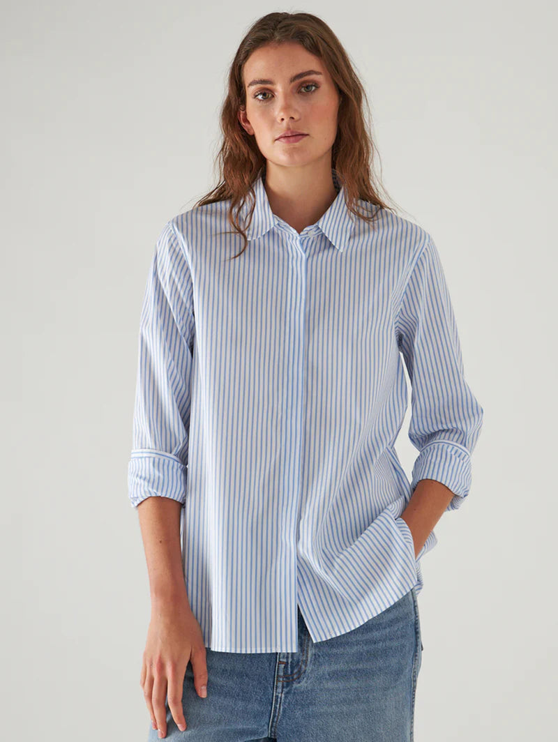 Cotton Stripe Shirt - Pool-Patrick Assaraf-Over the Rainbow