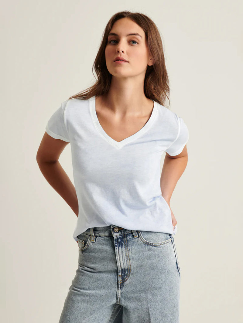Reverse Spray Pima V Neck Tee - Powder Blue