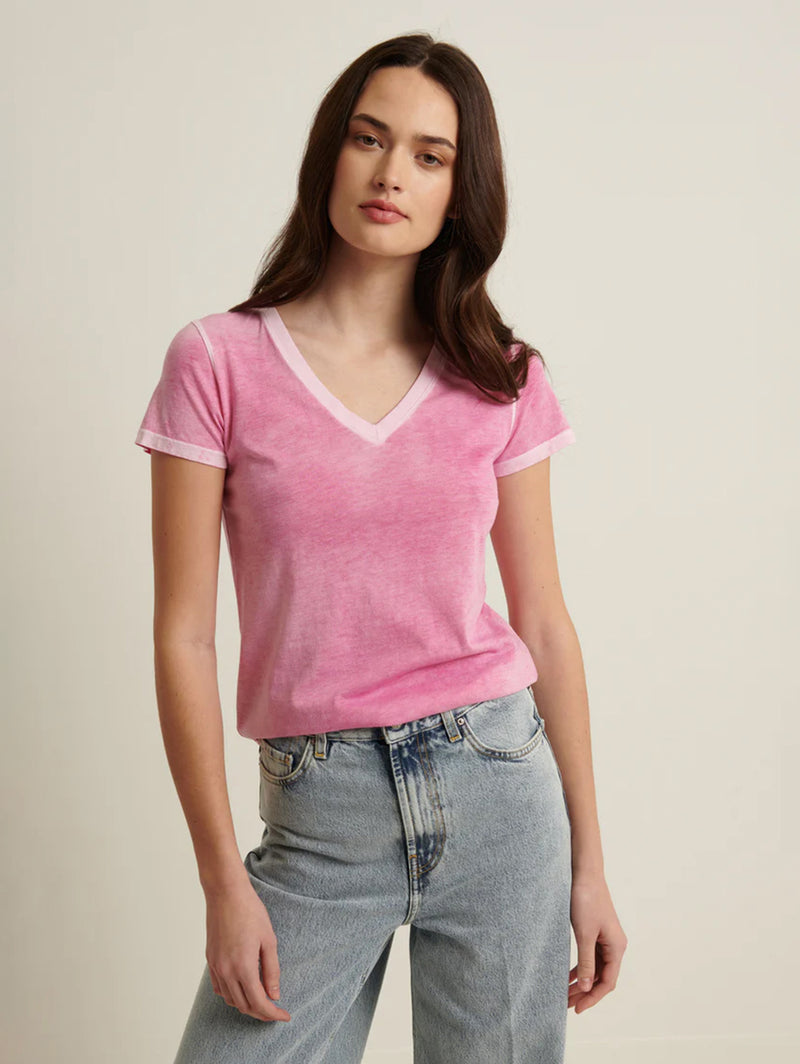 Reverse Spray Pima V Neck Tee - Fuschia