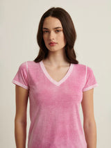 Reverse Spray Pima V Neck Tee - Fuschia