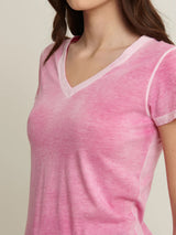 Reverse Spray Pima V Neck Tee - Fuschia
