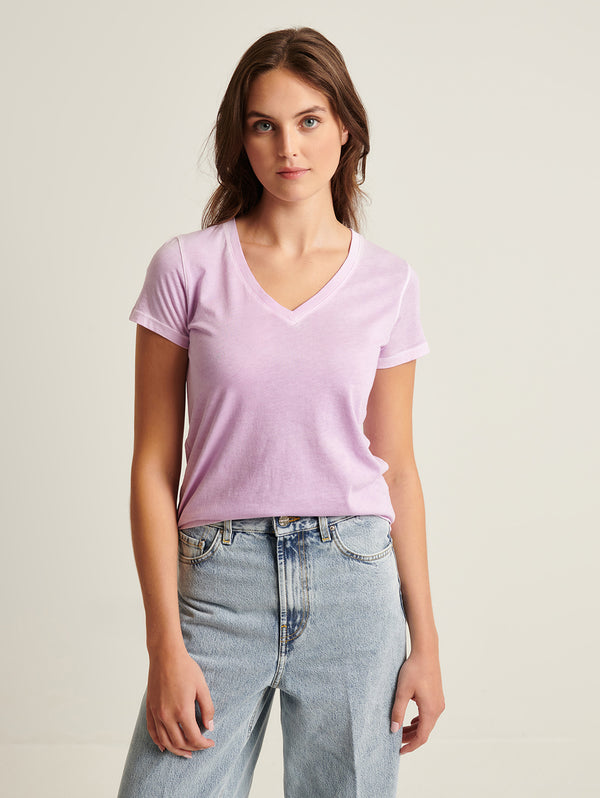 Reverse Spray Pima V Neck Tee - Foxglove Purple