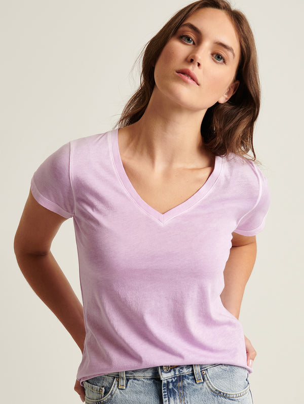 Reverse Spray Pima V Neck Tee - Foxglove Purple