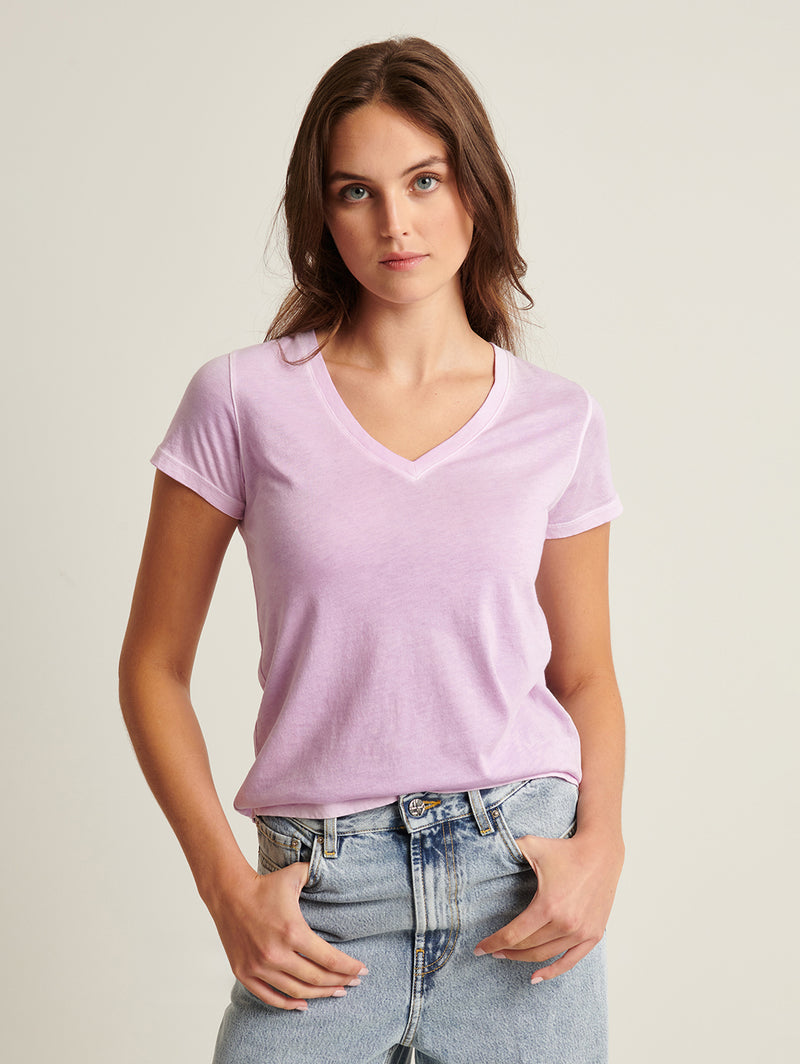 Reverse Spray Pima V Neck Tee - Foxglove Purple