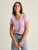 Reverse Spray Pima V Neck Tee - Foxglove Purple