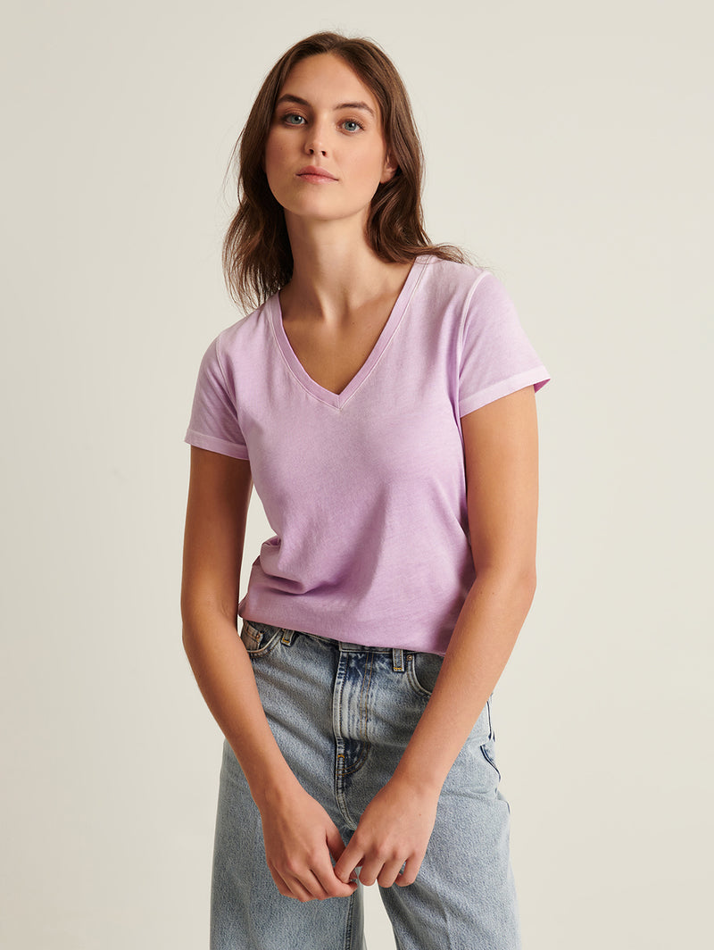 Reverse Spray Pima V Neck Tee - Foxglove Purple
