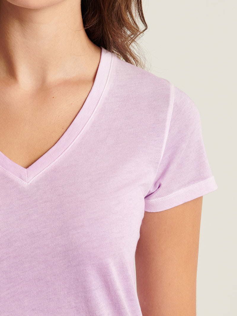 Reverse Spray Pima V Neck Tee - Foxglove Purple