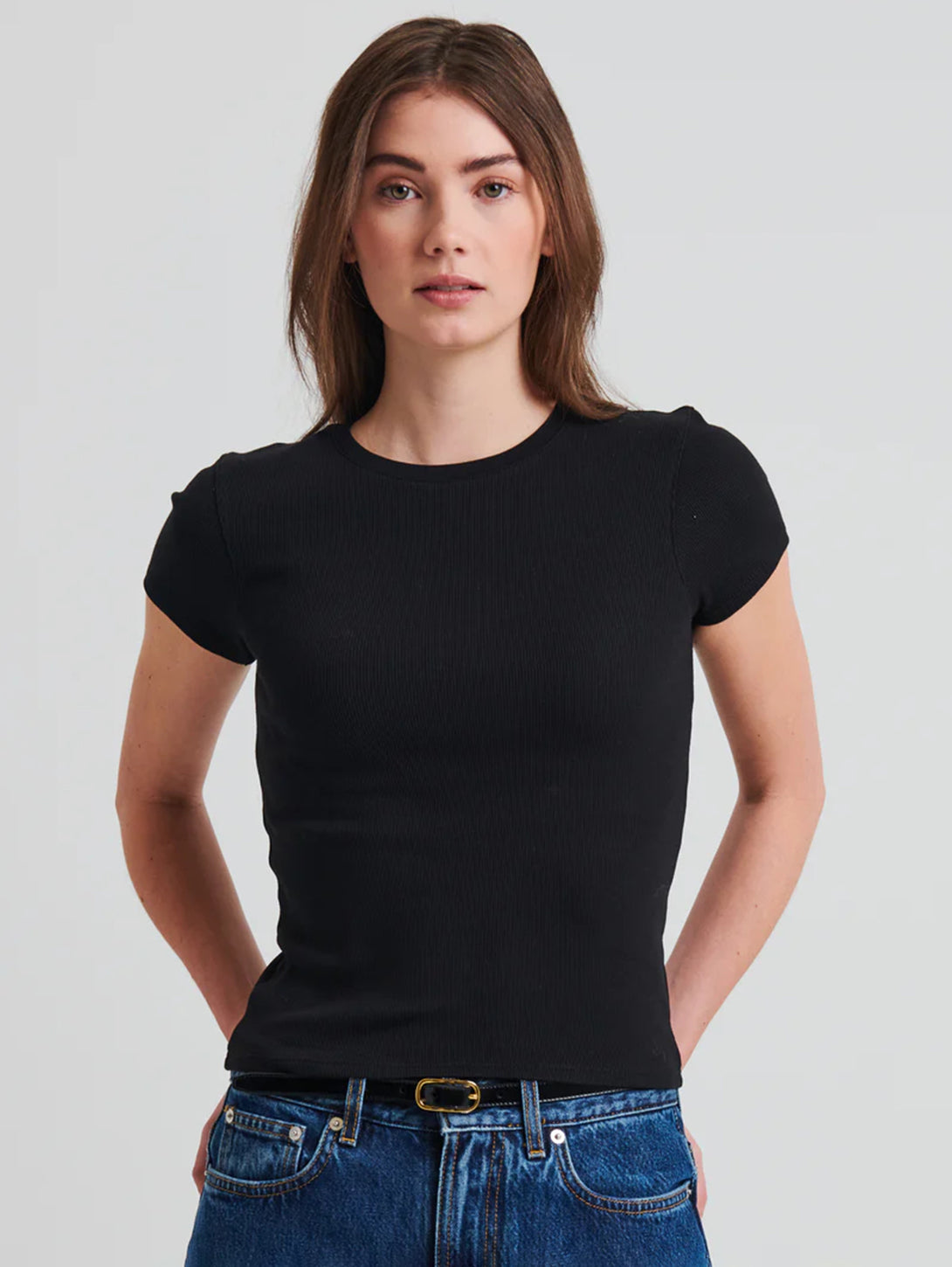 Pima Cotton Ribbed Baby Tee - Black-Patrick Assaraf-Over the Rainbow