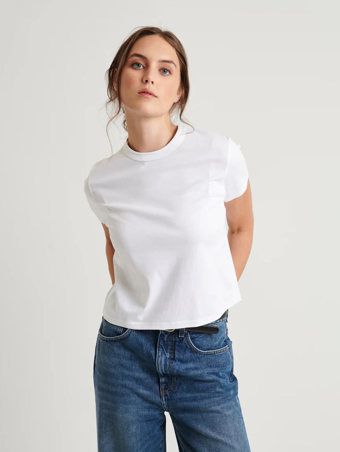 Iconic Pima Stretch Baby Tee - White-Patrick Assaraf-Over the Rainbow