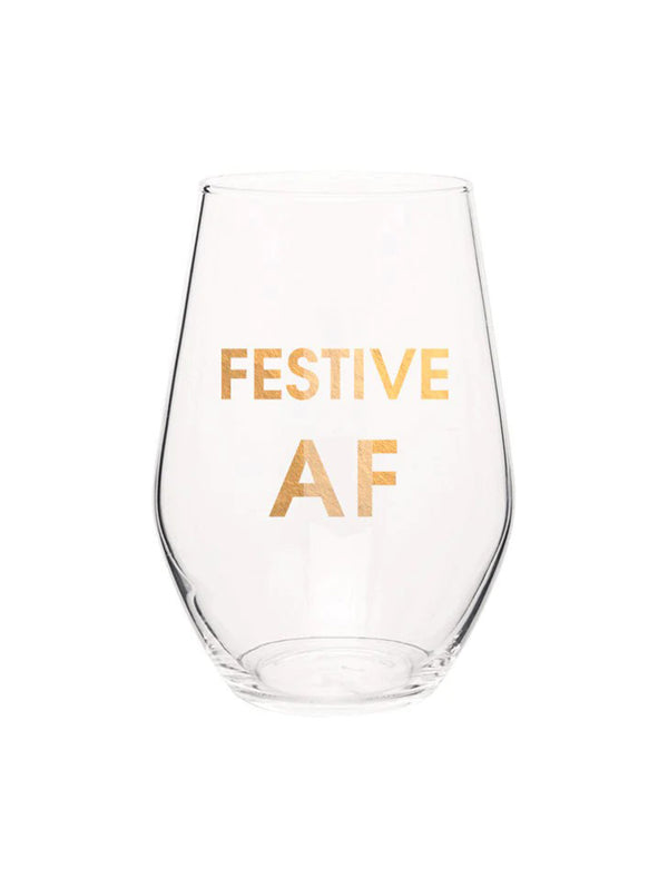 Wine Glass - Festive AF Gold Foil-CHEZ GAGNE LETTERPRESS-Over the Rainbow