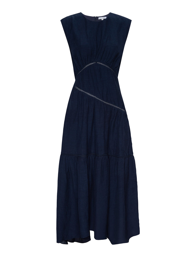Gathered Seam Lace Dress - Navy-FRAME-Over the Rainbow