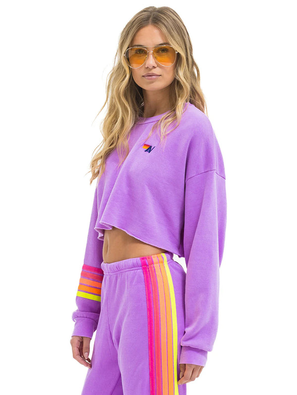 Rugby Crop Sweatshirt - Neon Purple