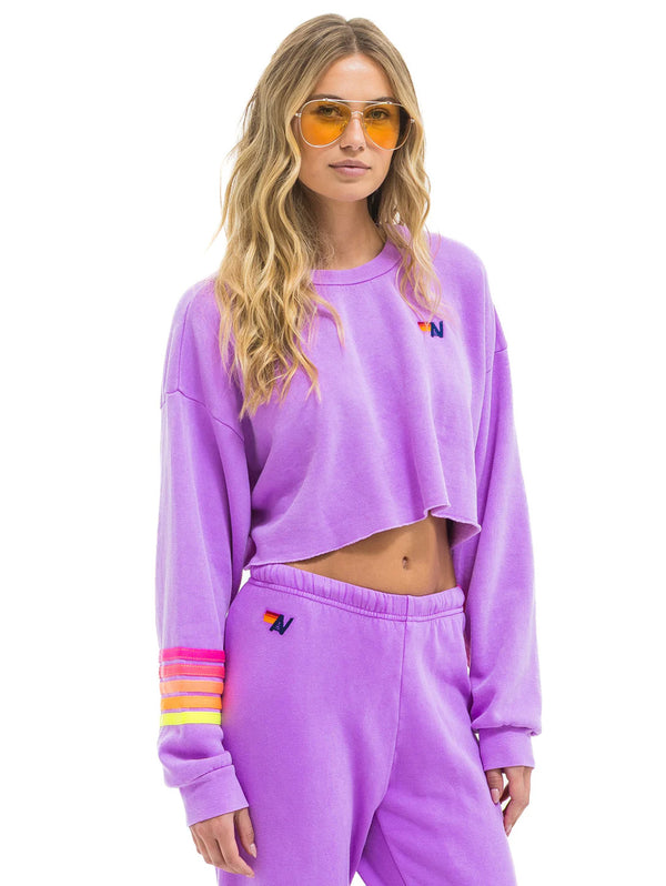 Rugby Crop Sweatshirt - Neon Purple