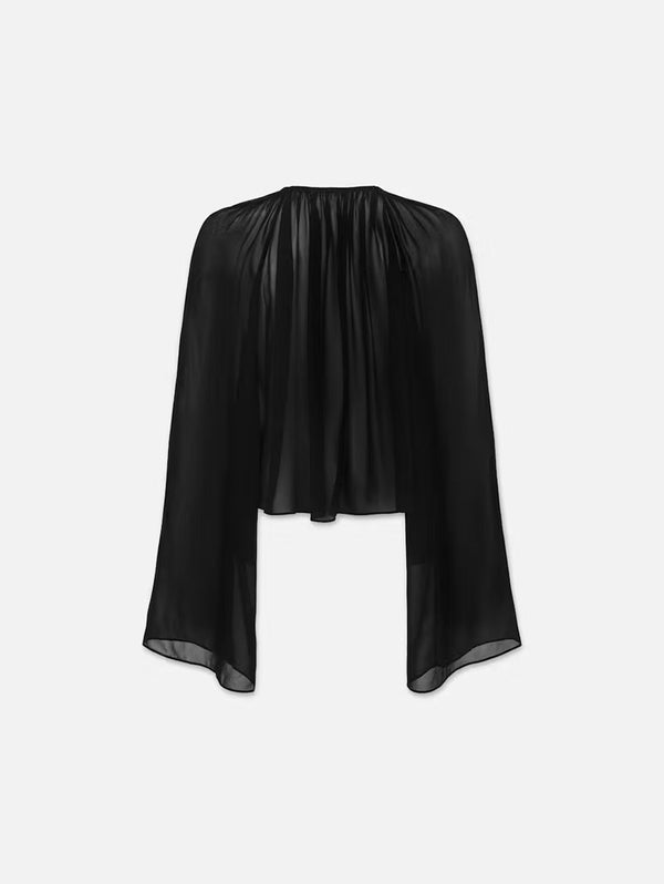 Shirred V-Neck Blouse - Black-FRAME-Over the Rainbow