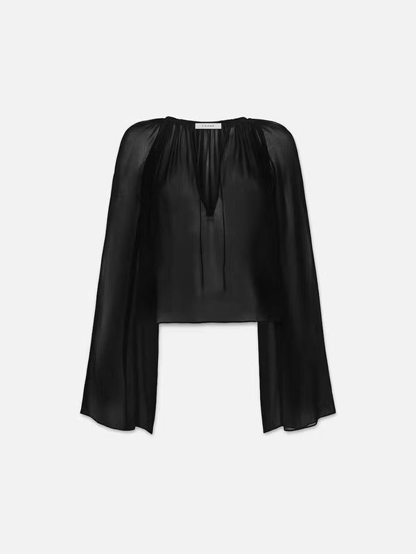 Shirred V-Neck Blouse - Black-FRAME-Over the Rainbow