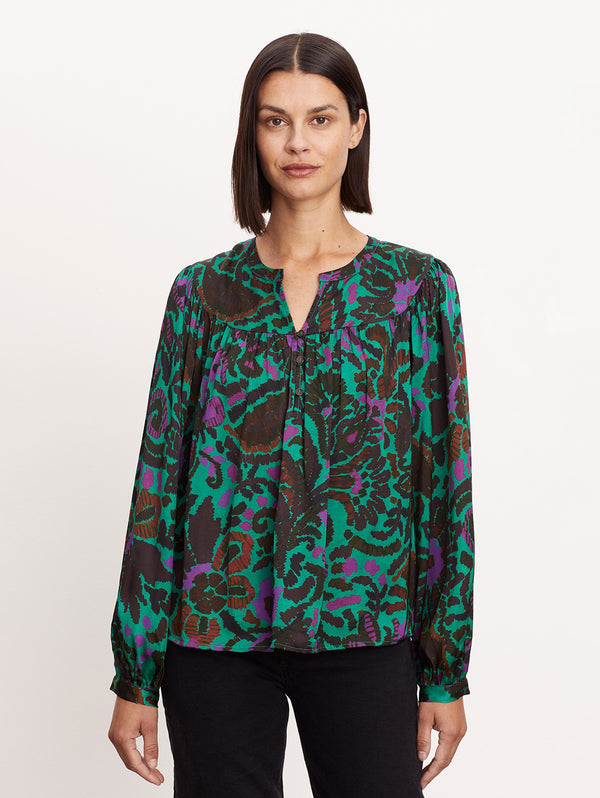 Reeve Print Top - Multi-Velvet-Over the Rainbow